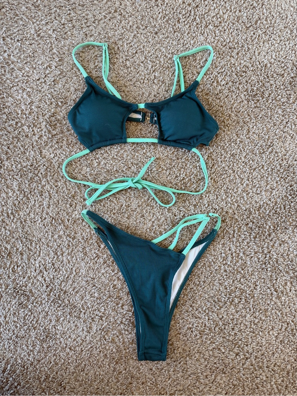 Zaful Teal & Mint Ribbed Two-Piece Bikini